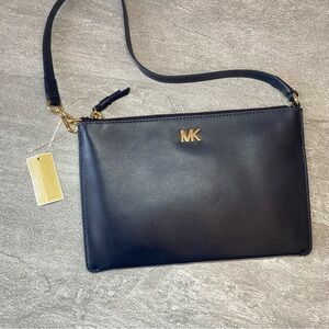 Michael Kors Navy Leather Women’s Crossbody Clutch MK Zip Pouch Bag Wallet NWT